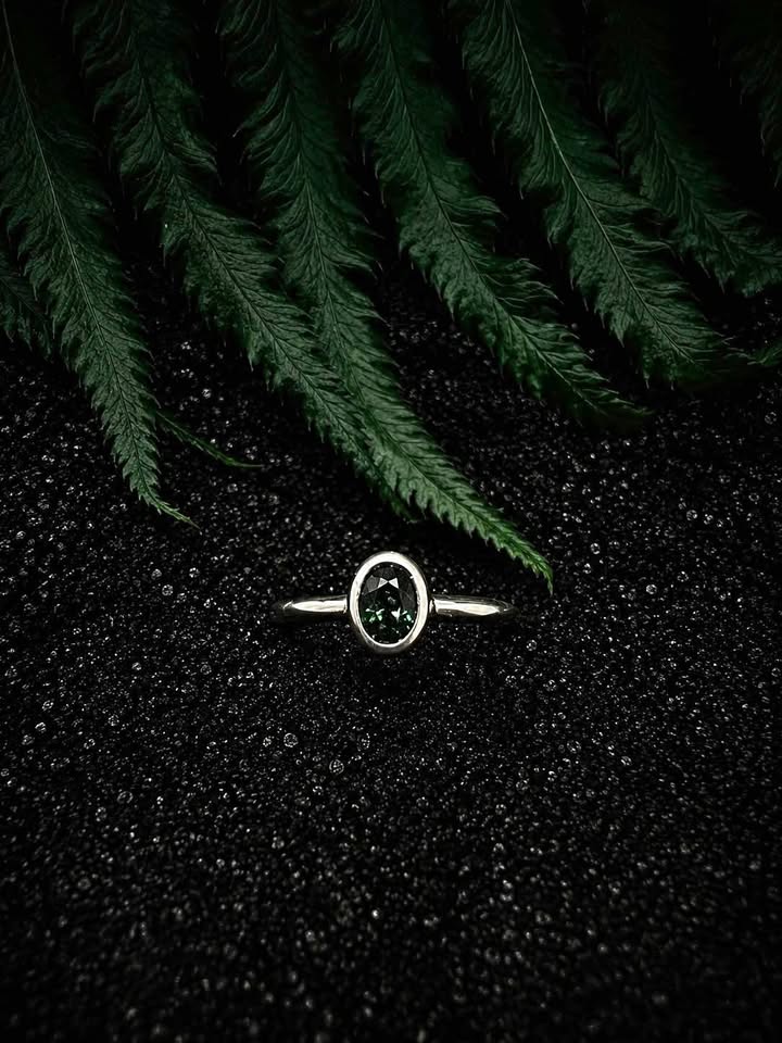 Dainty Blue Green Sapphire Ring
