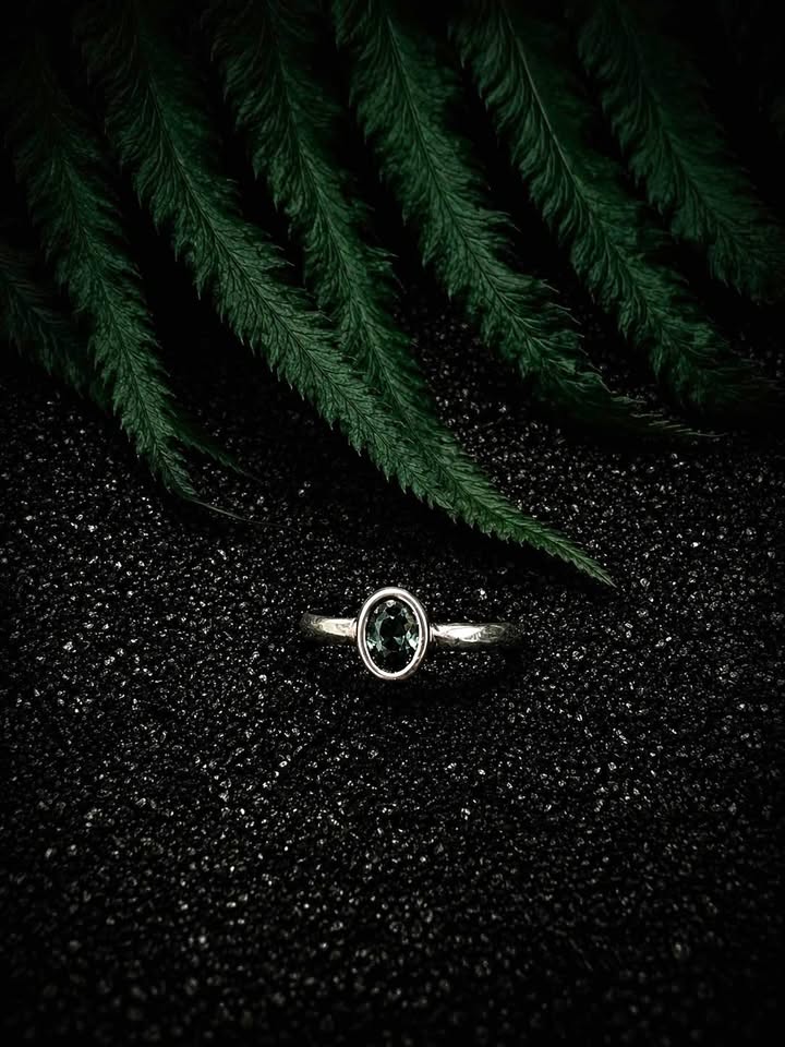 Dainty Blue Green Sapphire Ring