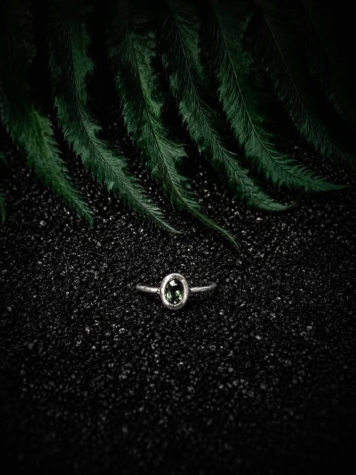 Dainty Blue Green Sapphire Ring