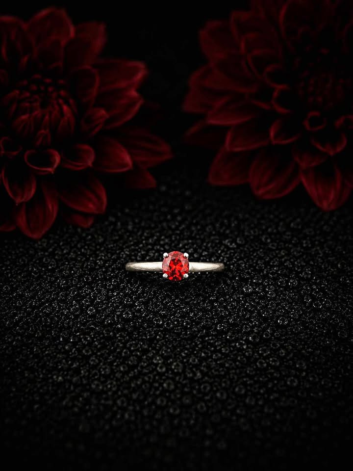 Red Garnet and Sterling Silver Ring
