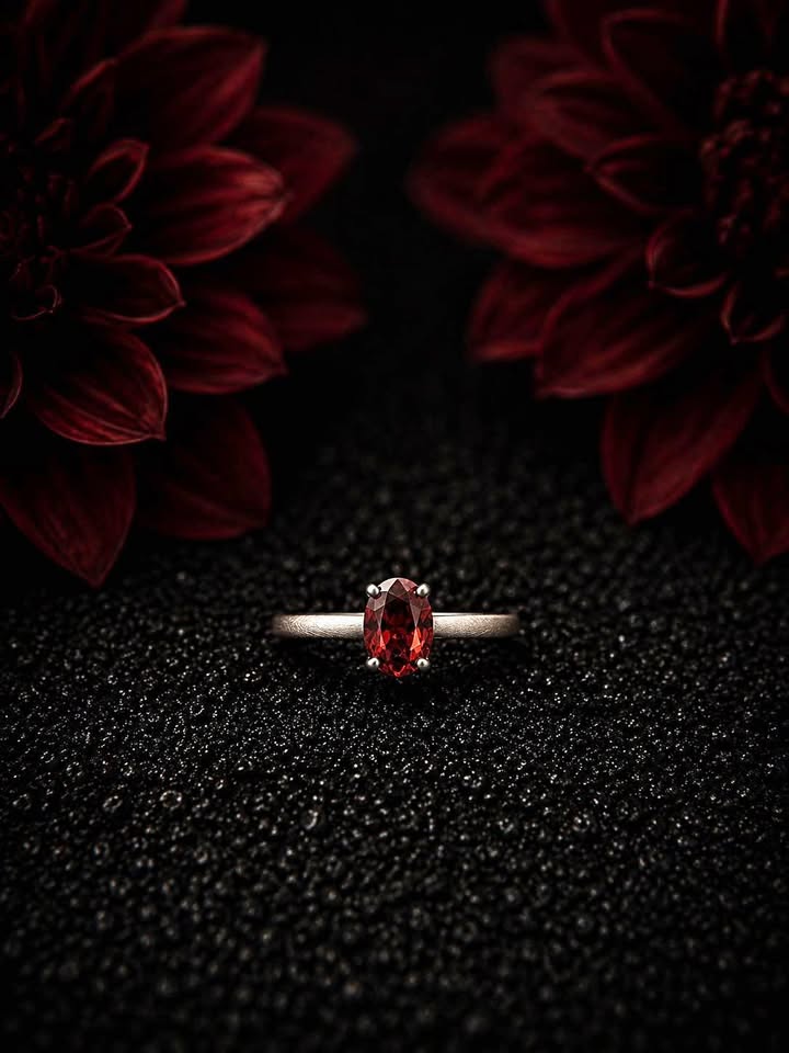 Red Garnet and Sterling Silver Ring