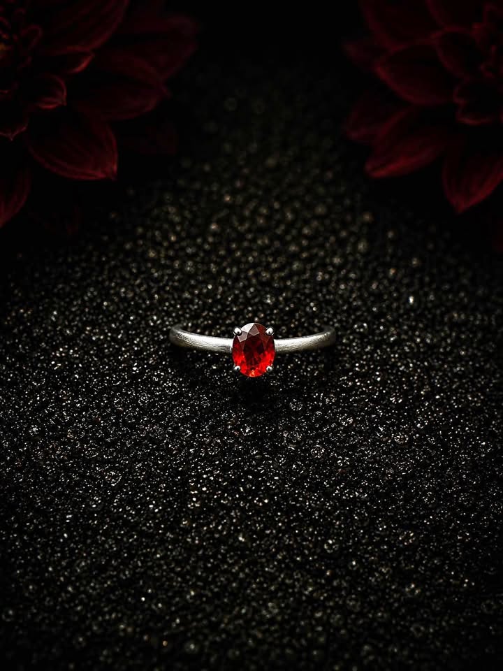 Red Garnet and Silver Ring