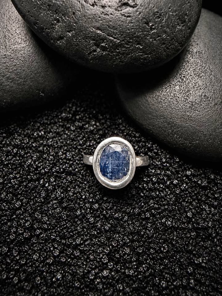 Grey Blue Sapphire and Silver Ring