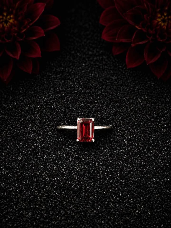 Red Garnet and Sterling Silver Ring